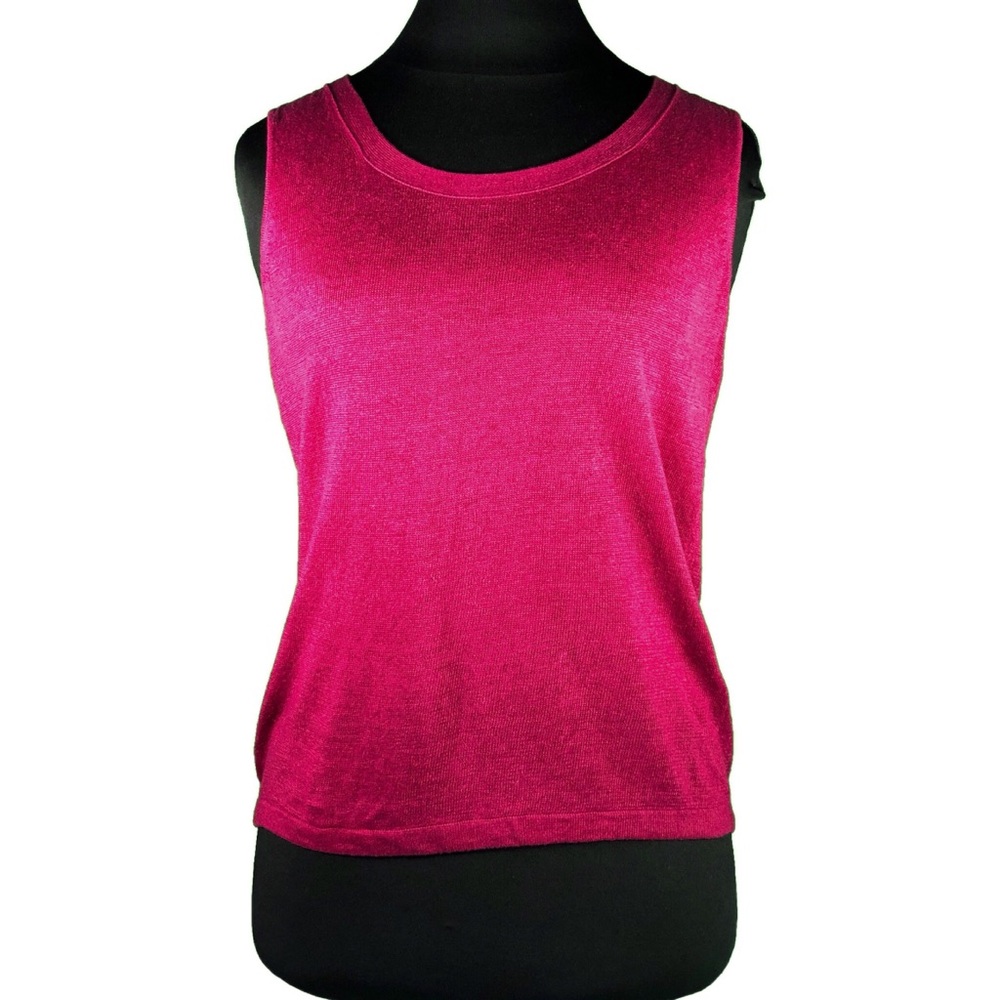 Lafayette 148 Magenta Stretch Knit Linen Sleeveless Shell Tank - Small